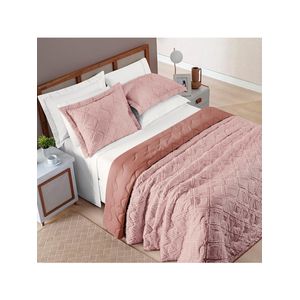 Kit cobre leito colcha adele king dupla face micropercal 300 fios 3 peças - rosê