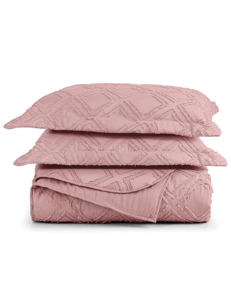 Kit cobre leito colcha adele king dupla face micropercal 300 fios 3 peças - rosê