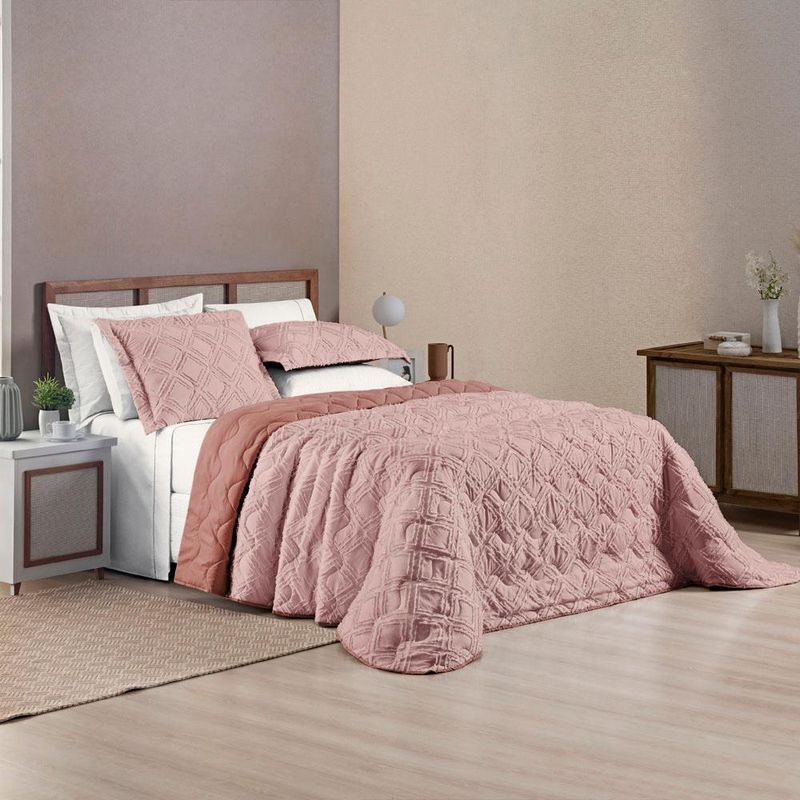Kit cobre leito colcha adele king dupla face micropercal 300 fios 3 peças - rosê