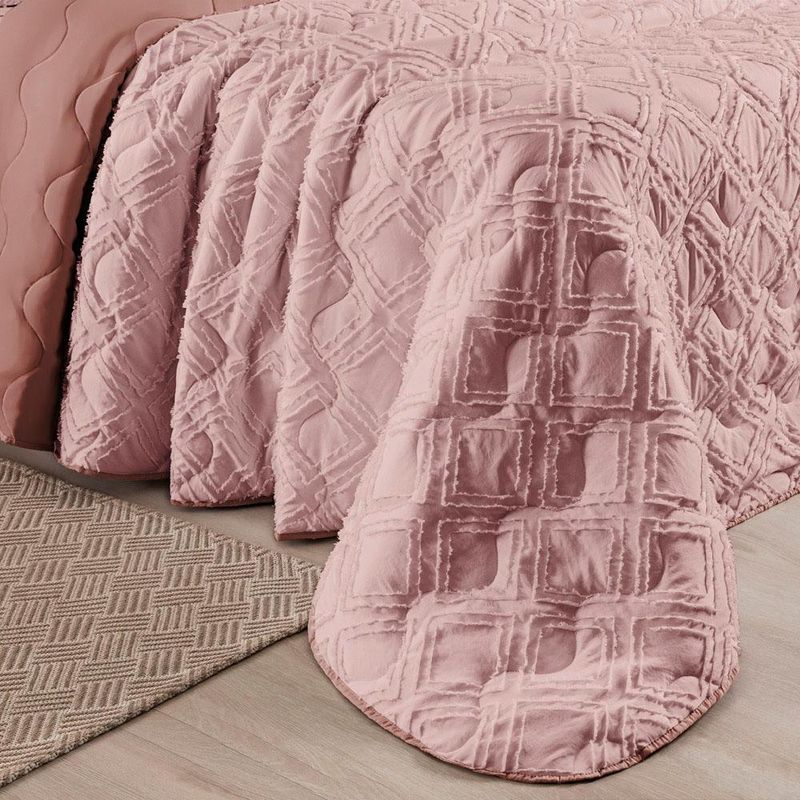 Kit cobre leito colcha adele king dupla face micropercal 300 fios 3 peças - rosê