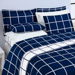 Kit cobre leito colcha brooklyn queen quadriculado micropercal 200 fios 3 peças - azul marinho