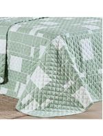 Kit cobre leito colcha belle queen estampado dupla face 400 fios 3 peças quadriculado verde