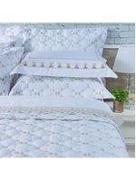 Kit cobre leito colcha garland queen 100% algodão 400 fios acetinado bordado 5 peças - branco