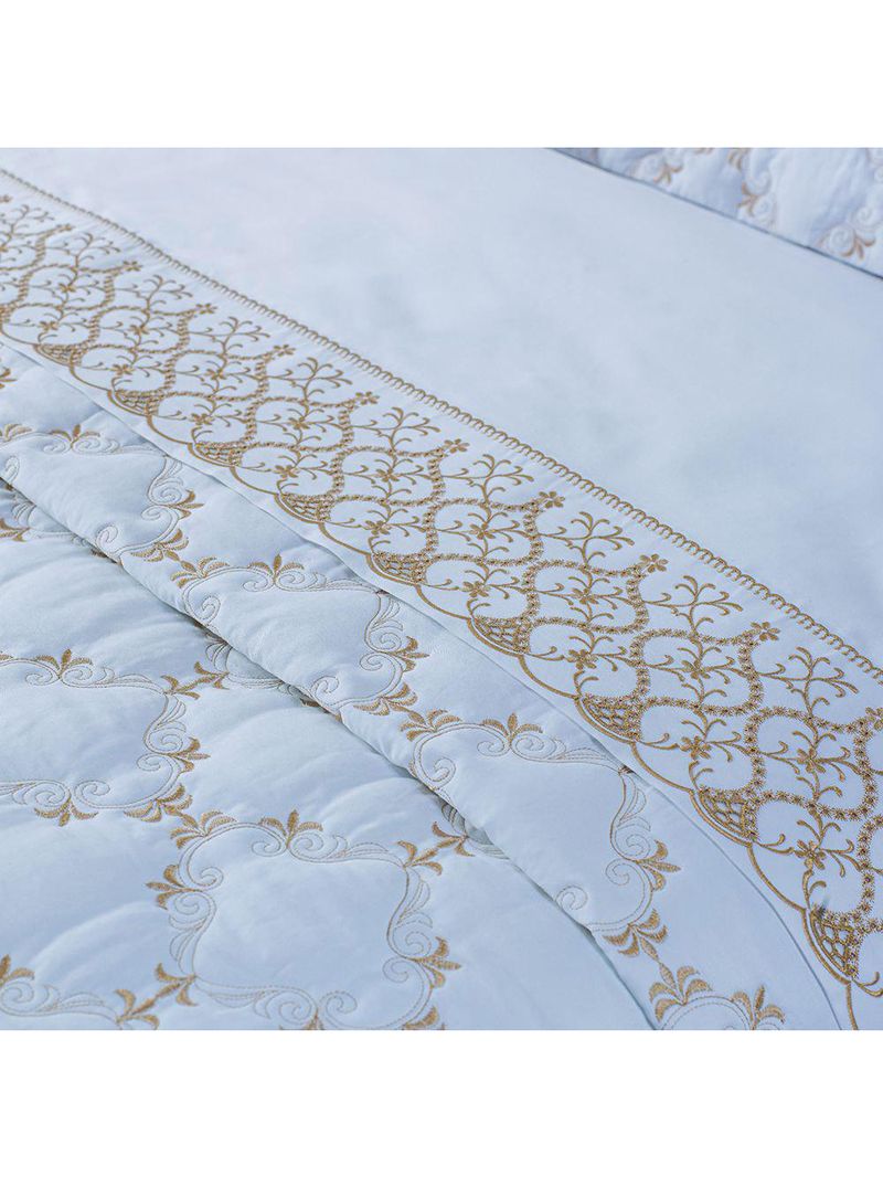 Kit cobre leito colcha garland queen 100% algodão 400 fios acetinado bordado 5 peças - branco