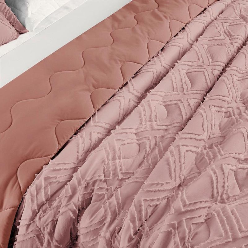 Kit cobre leito colcha adele queen dupla face micropercal 300 fios 3 peças - rosê