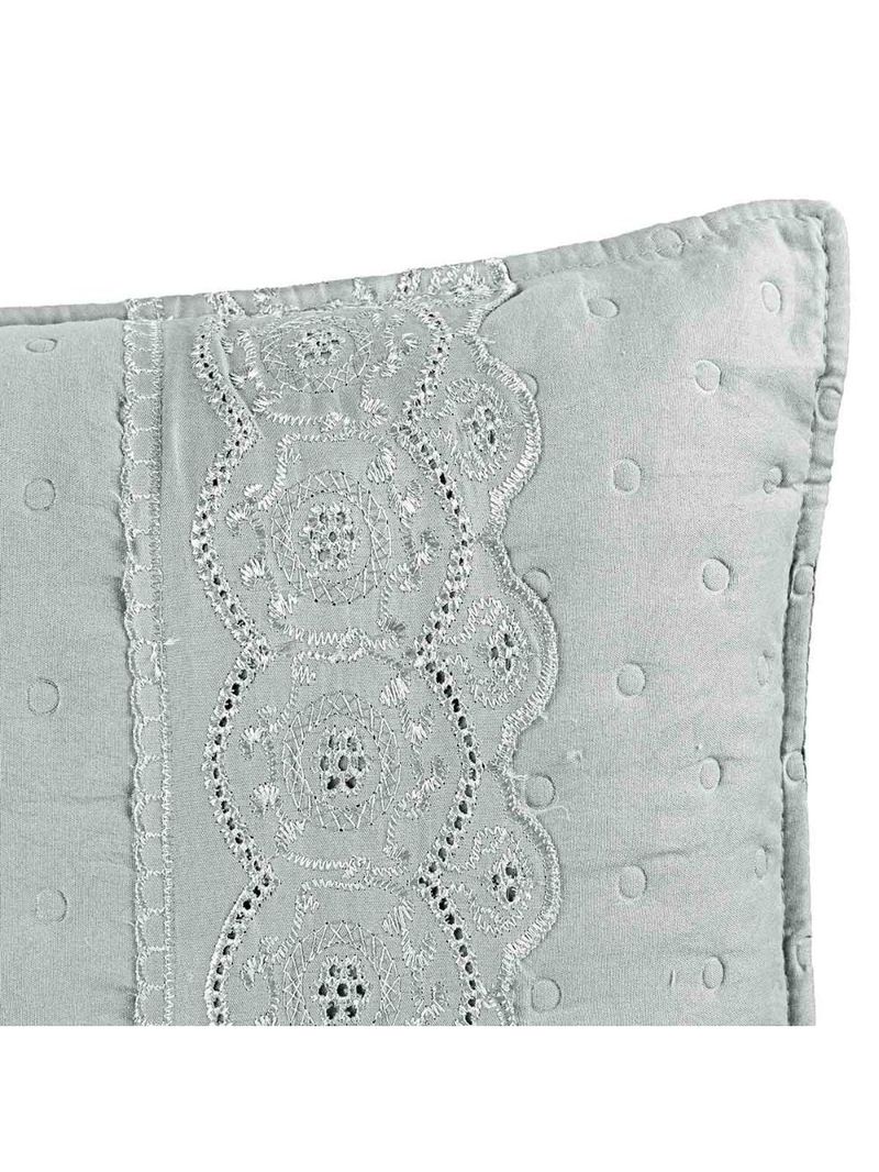 Kit cobre leito colcha bouclê casal padrão laise bordada micropercal 200 fios 3 peças - cinza geada