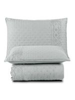 Kit cobre leito colcha bouclê casal padrão laise bordada micropercal 200 fios 3 peças - cinza geada