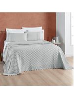 Kit cobre leito colcha bouclê casal padrão laise bordada micropercal 200 fios 3 peças - cinza geada