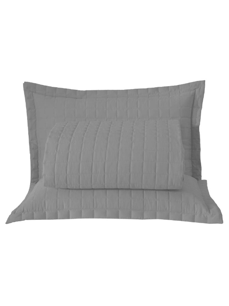 Kit cobre leito colcha bellini casal padrão dupla face percal 300 fios textura matelassê 3 peças - cinza