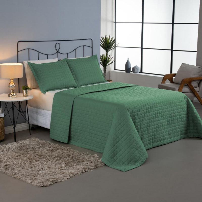 Kit cobre leito colcha bellini king dupla face percal 300 fios textura matelassê 3 peças - verde