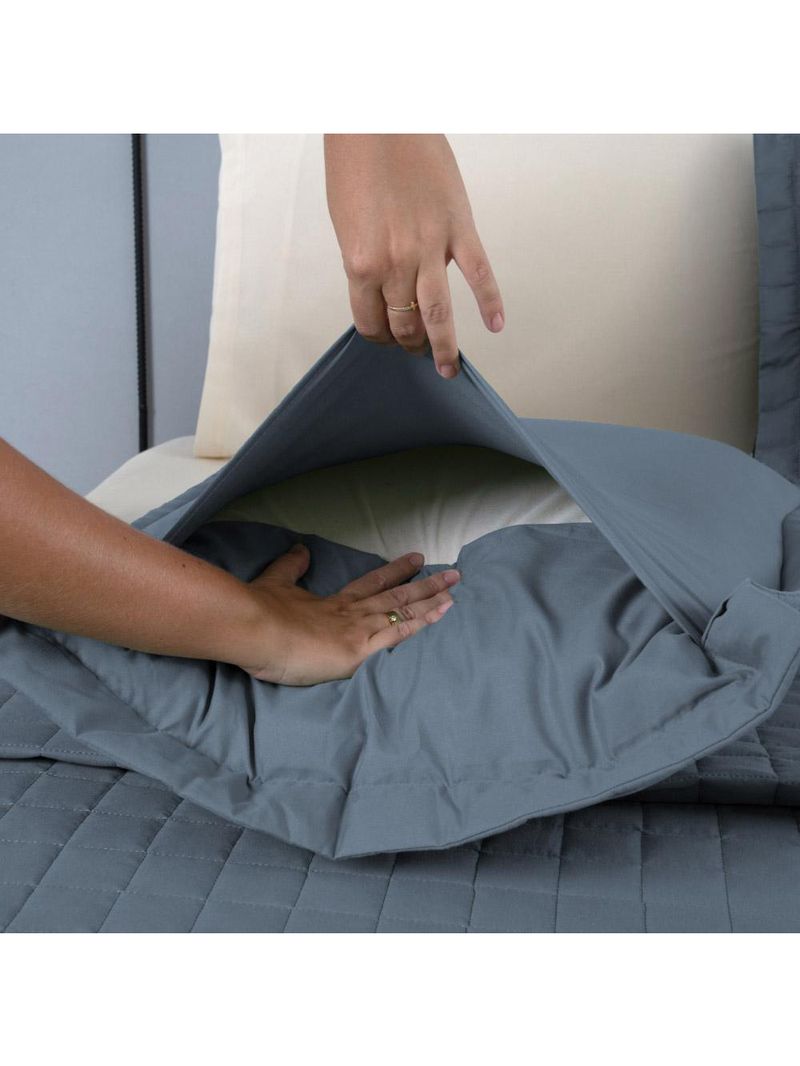 Kit cobre leito colcha bellini king dupla face percal 300 fios textura matelassê 3 peças - azul