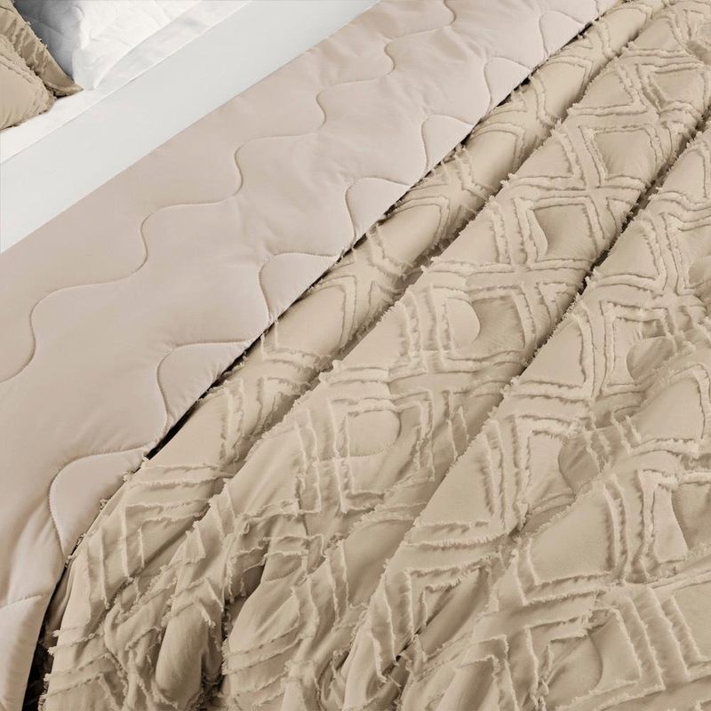 Kit cobre leito colcha adele queen dupla face micropercal 300 fios 3 peças - bege