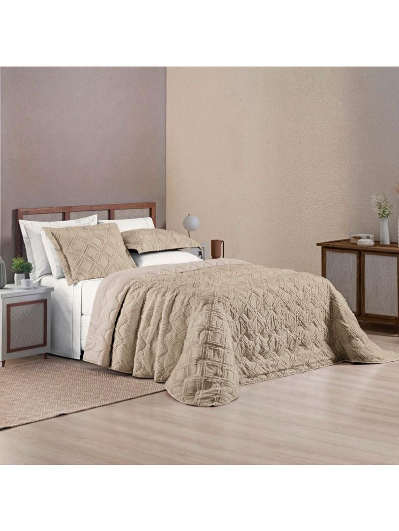 Kit cobre leito colcha adele queen dupla face micropercal 300 fios 3 peças - bege