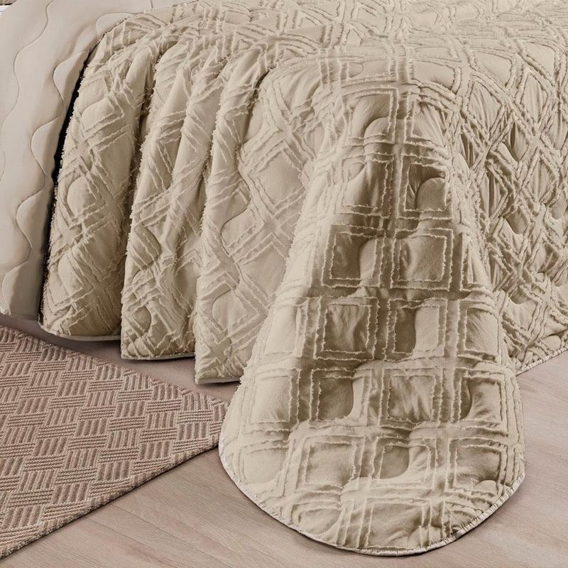 Kit cobre leito colcha adele queen dupla face micropercal 300 fios 3 peças - bege