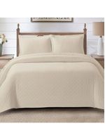 Kit cobre leito colcha anabela king dupla face texturizado percal 300 fios 3 peças - bege