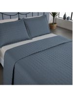 Kit cobre leito colcha bellini queen dupla face percal 300 fios textura matelassê 3 peças - azul