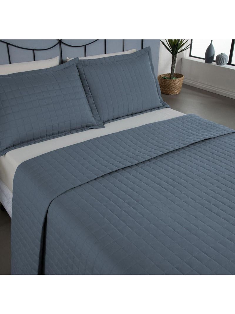Kit cobre leito colcha bellini queen dupla face percal 300 fios textura matelassê 3 peças - azul