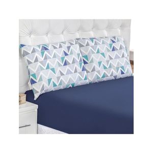 Jogo de cama lençol siena queen malha estampada algodão 3 peças - azul geométrico