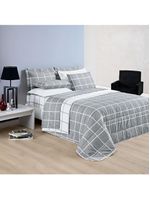 Kit cobre leito colcha brooklyn queen quadriculado micropercal 200 fios 3 peças - cinza