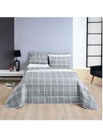 Kit cobre leito colcha brooklyn queen quadriculado micropercal 200 fios 3 peças - cinza