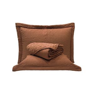 Kit cobre leito colcha anabela queen dupla face texturizado percal 300 fios 3 peças - castanho