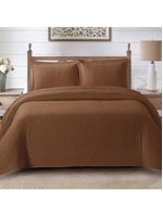 Kit cobre leito colcha anabela queen dupla face texturizado percal 300 fios 3 peças - castanho