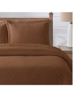 Kit cobre leito colcha anabela queen dupla face texturizado percal 300 fios 3 peças - castanho