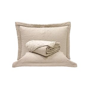 Kit cobre leito colcha anabela queen dupla face texturizado percal 300 fios 3 peças - bege