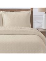 Kit cobre leito colcha anabela queen dupla face texturizado percal 300 fios 3 peças - bege