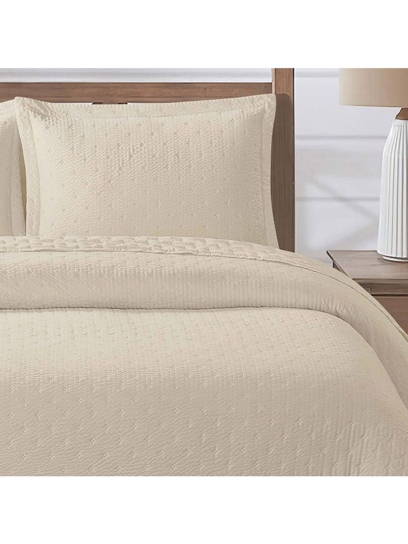 Kit cobre leito colcha anabela queen dupla face texturizado percal 300 fios 3 peças - bege