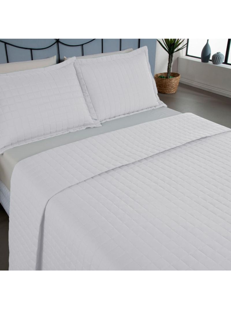 Kit cobre leito colcha bellini queen dupla face percal 300 fios textura matelassê 3 peças - branco