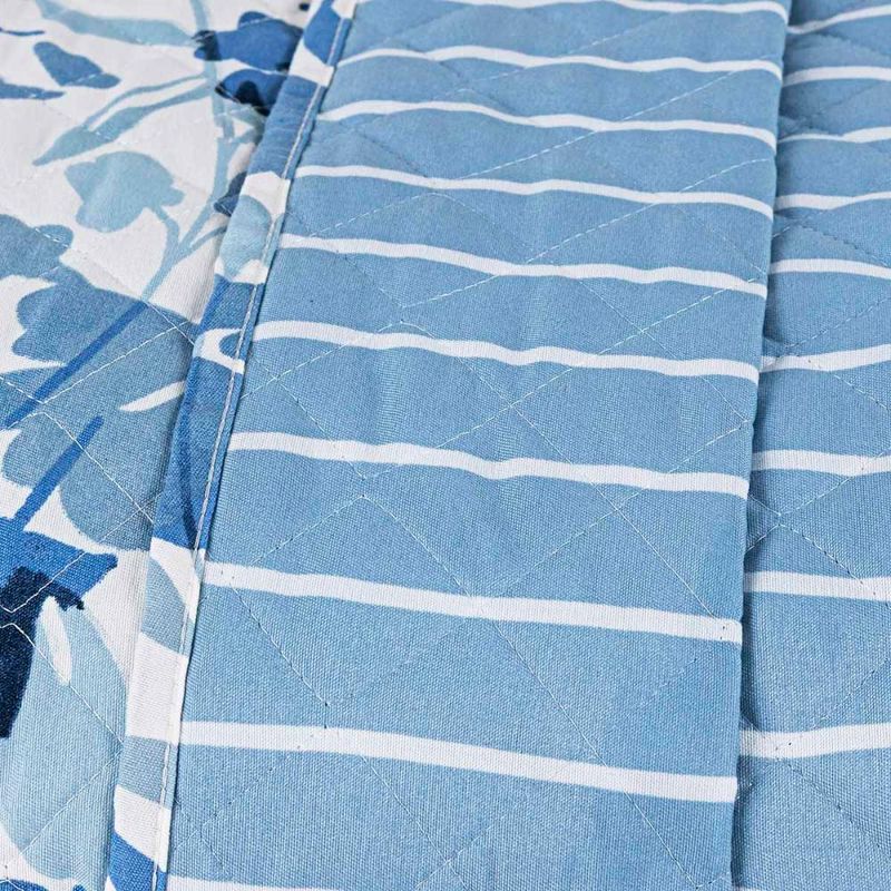 Kit cobre leito colcha belle queen estampado dupla face 400 fios 3 peças florido azul