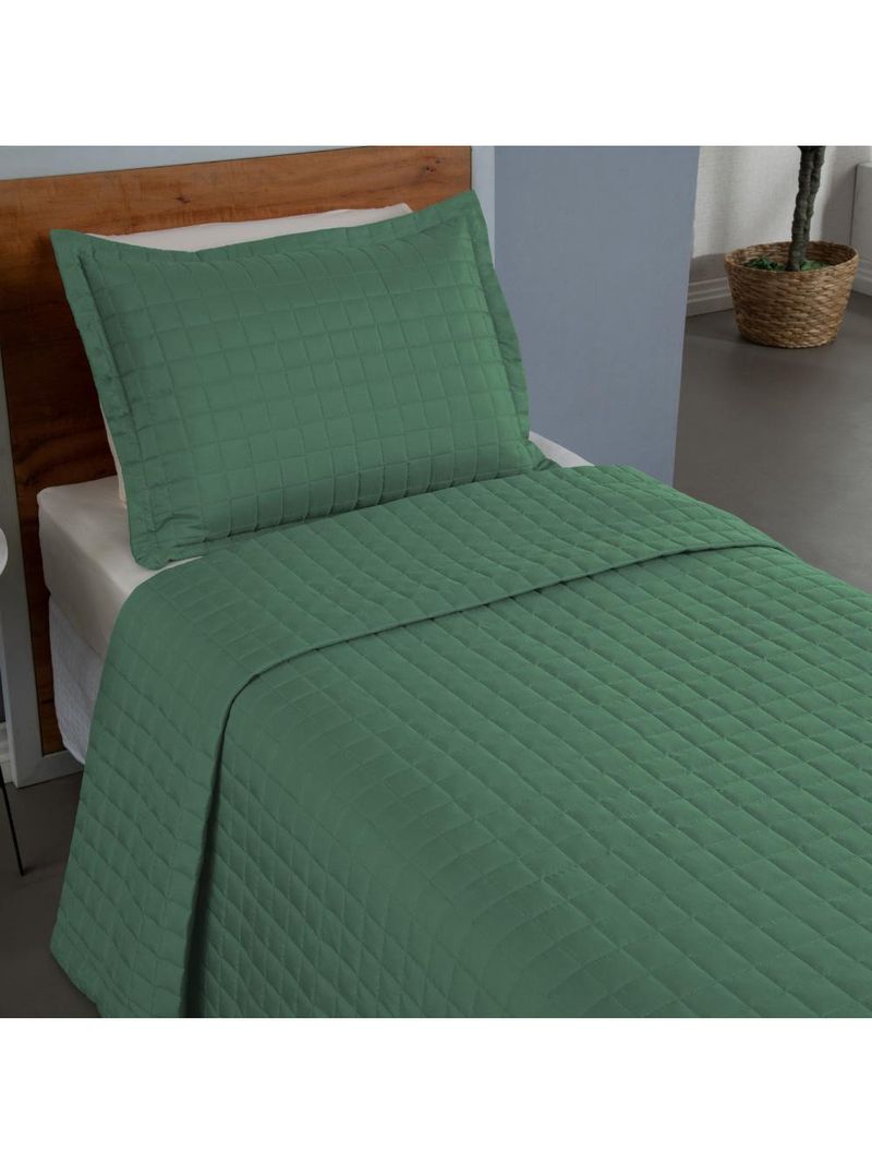 Kit cobre leito colcha bellini solteiro dupla face percal 300 fios textura matelassê 2 peças - verde