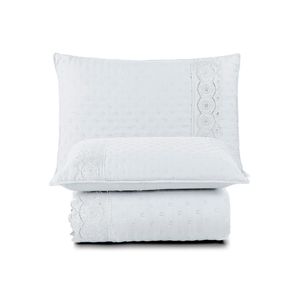 Kit cobre leito colcha bouclê queen laise bordada micropercal 200 fios 3 peças - branco neve