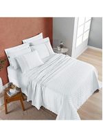 Kit cobre leito colcha bouclê queen laise bordada micropercal 200 fios 3 peças - branco neve