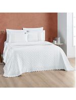 Kit cobre leito colcha bouclê queen laise bordada micropercal 200 fios 3 peças - branco neve