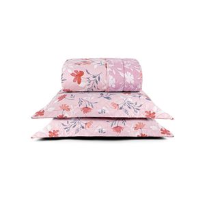Kit cobre leito colcha belle king estampado dupla face 400 fios 3 peças floral rosê