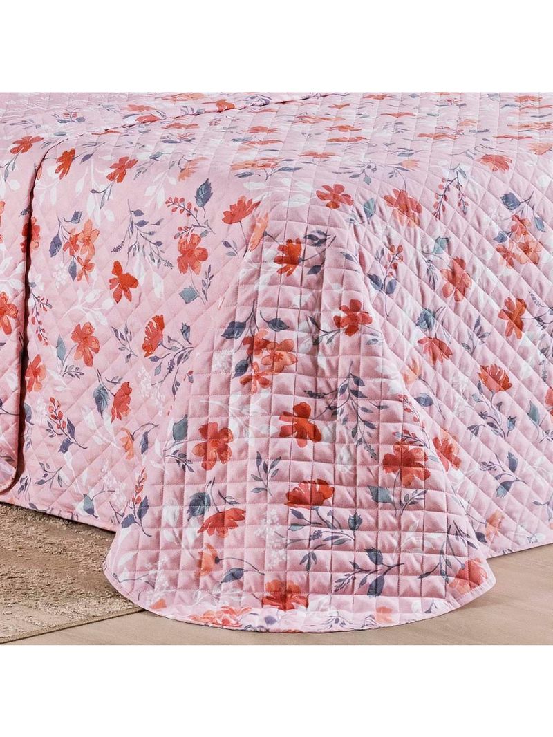 Kit cobre leito colcha belle king estampado dupla face 400 fios 3 peças floral rosê