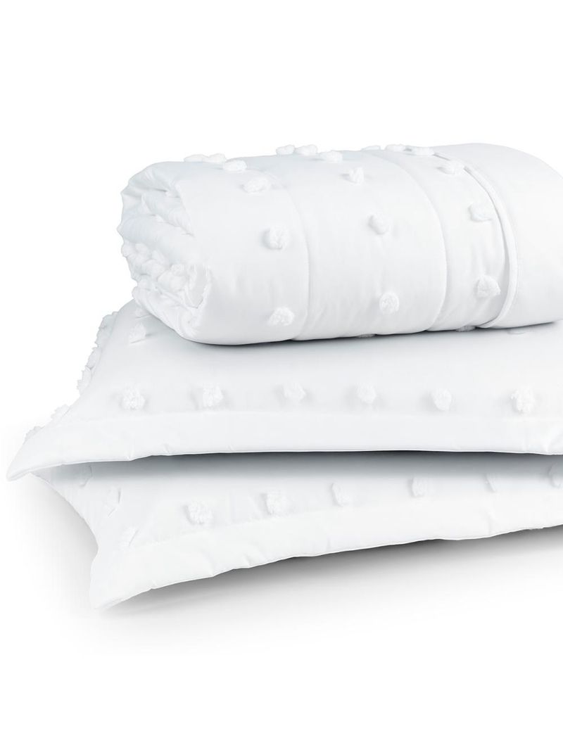 Kit cobre leito colcha alexa pompom king dupla face micropercal 3 peças - branco
