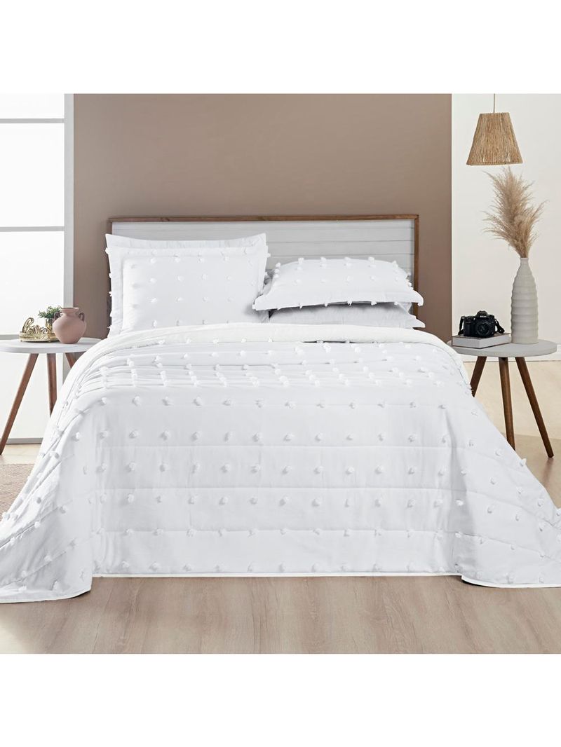 Kit cobre leito colcha alexa pompom king dupla face micropercal 3 peças - branco