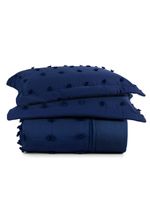 Kit cobre leito colcha alexa pompom king dupla face micropercal 3 peças - azul marinho