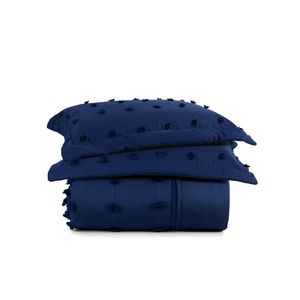 Kit cobre leito colcha alexa pompom king dupla face micropercal 3 peças - azul marinho