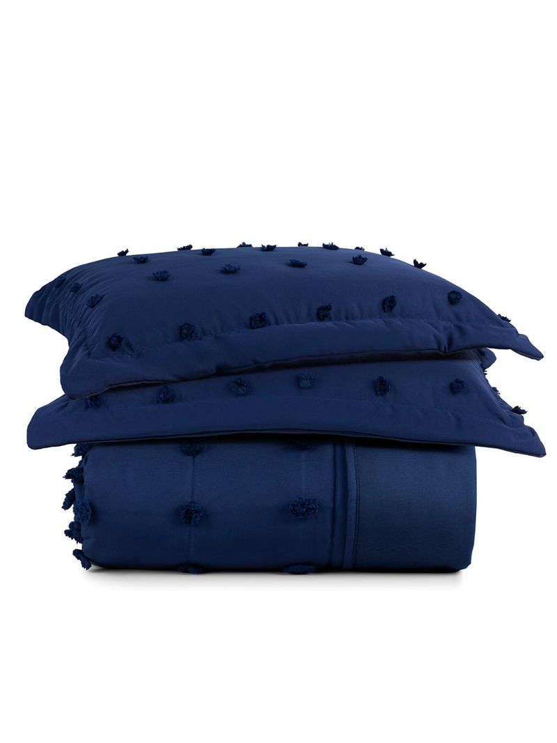 Kit cobre leito colcha alexa pompom king dupla face micropercal 3 peças - azul marinho