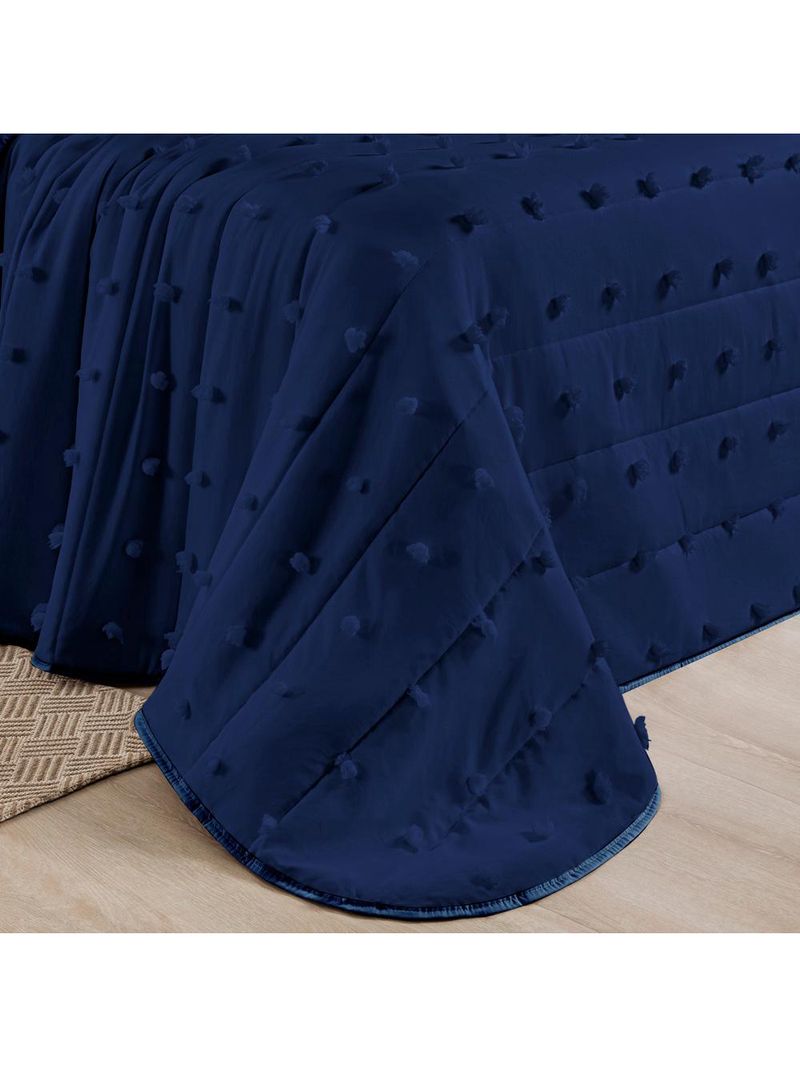 Kit cobre leito colcha alexa pompom king dupla face micropercal 3 peças - azul marinho