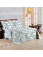 Kit cobre leito colcha belle queen estampado dupla face 400 fios 3 peças grid verde