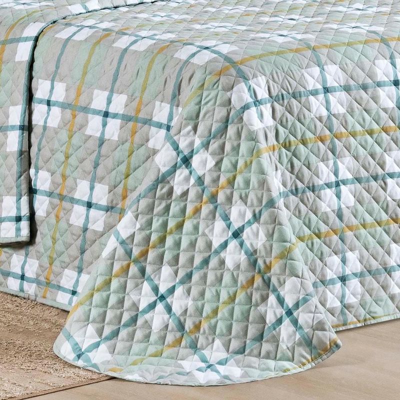 Kit cobre leito colcha belle queen estampado dupla face 400 fios 3 peças grid verde