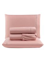 Kit c/ 4 jogos cama lençol unique casal padrão micro percal 400 fios ponto palito 4 peças - rosê + cinza + palha + rosa