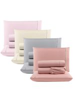 Kit c/ 4 jogos cama lençol unique casal padrão micro percal 400 fios ponto palito 4 peças - rosê + cinza + palha + rosa