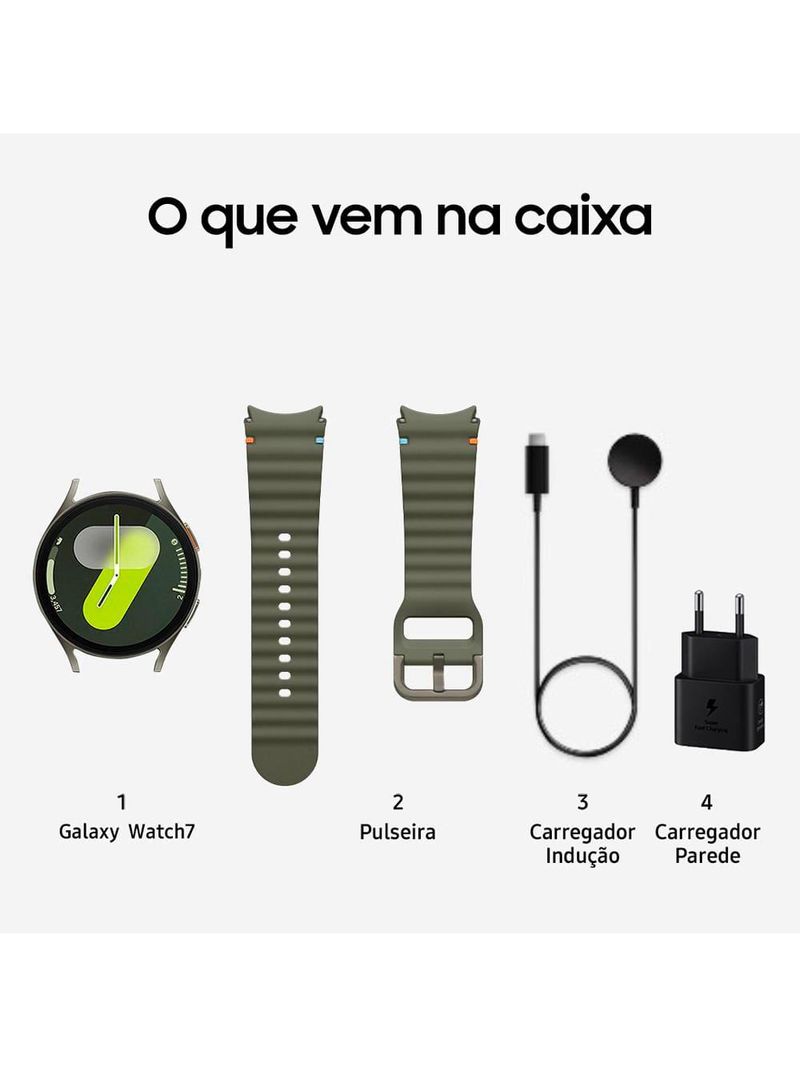 Smartwatch Samsung Galaxy Watch7 BT 40mm – Verde | Tela Super AMOLED 131" | Bluetooth | Wi-Fi | GPS | NFC | Wear OS