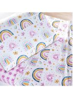 Jogo de cama lençol lutti solteiro infantil 200 fios estampado 3 peças arco íris rainbow rosa
